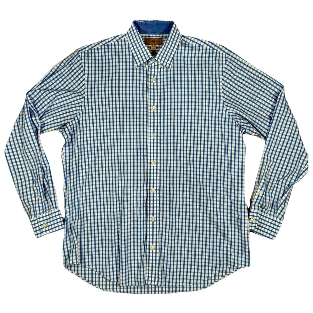 Schöffel Men's Blue‎ White Gingham Check Button-Down Shirt Size L/17